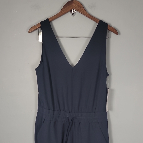 Athleta Avenue Navy Blue V-Neck Wide-Leg Jumpsuit - Picture 2 of 9